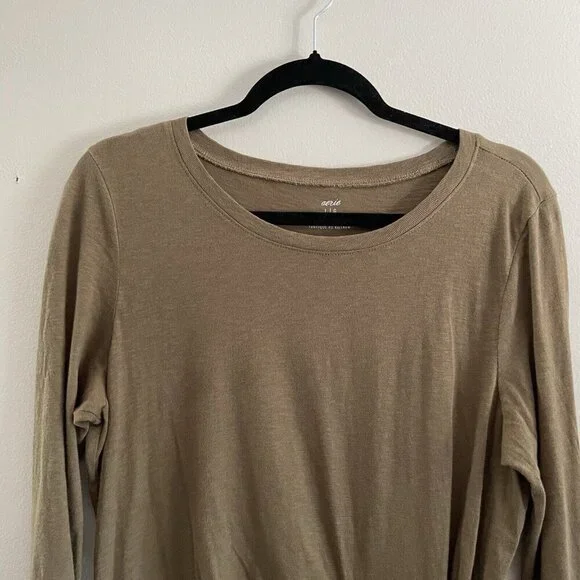 Aerie Women L Olive Green Cotton Casual Long Sleeve Side Tie T-Shirt Dress - Picture 7 of 12